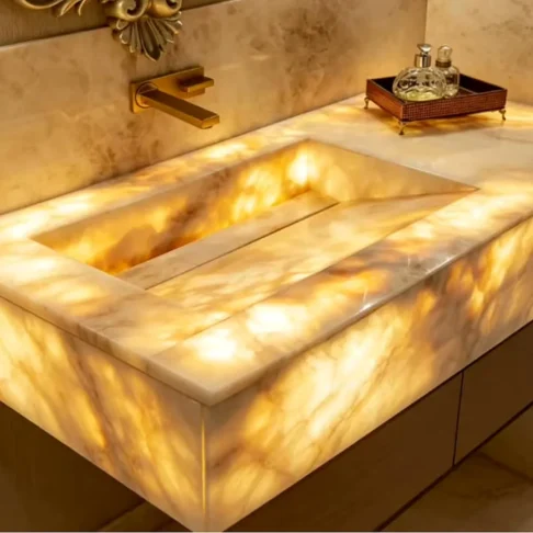 Раковины и мебель из оникса Honey Onyx — прямоугольная раковина с подсветкой Фото 4