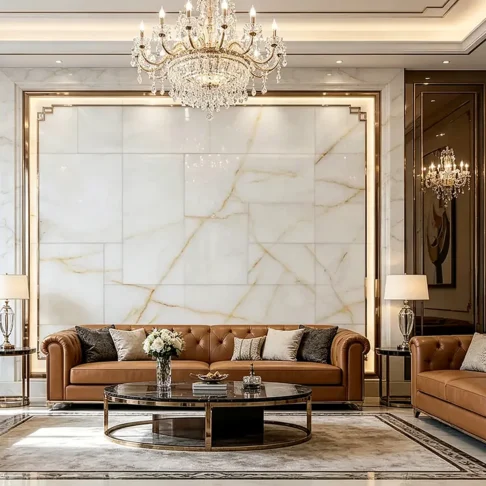 Стеновые панели из оникса White Onyx — светлое панно за диваном Фото 7